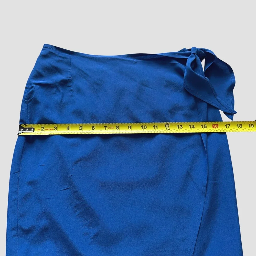 Hugo Buscati Milano Vintage Royal Blue 100% Silk Blazer Wrap Skirt Suit Set 2 4